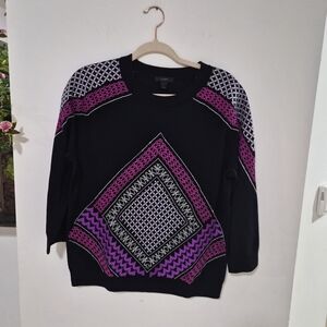 J. Crew Black and Purple Crew Neck Sweater